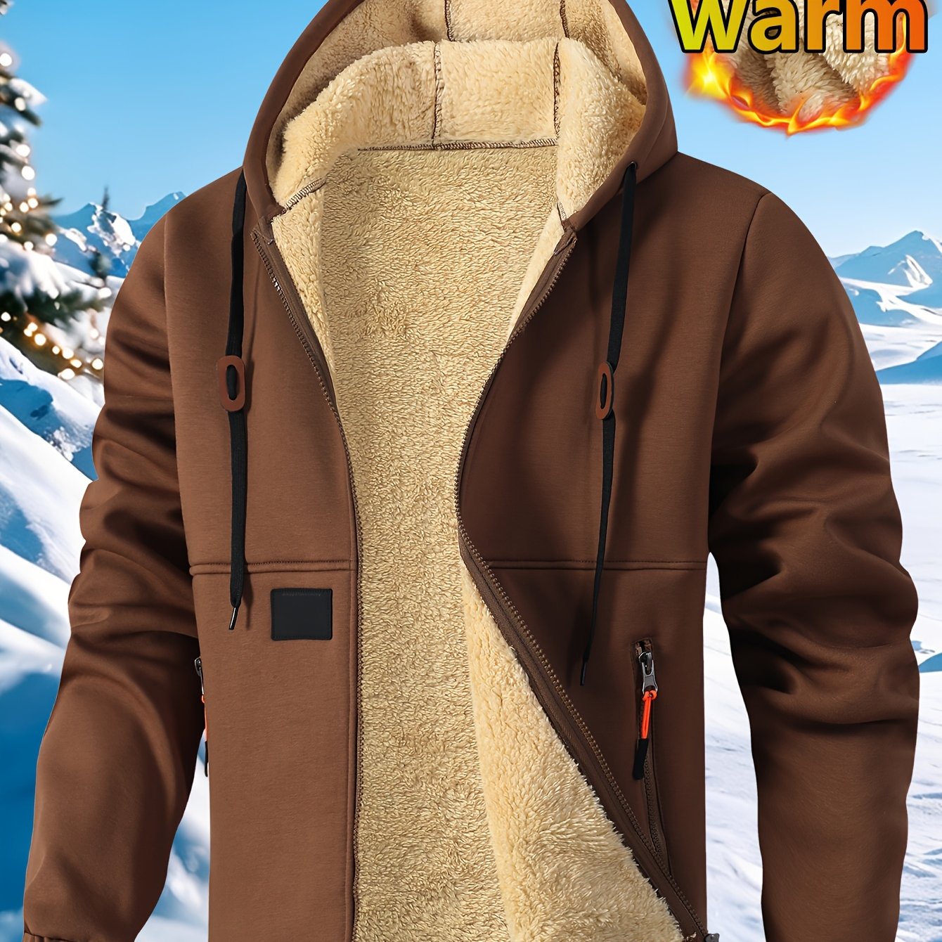 TEMU Herren Cardigan Fleece Kapuzenpullover Modischer Fleece Warme Hoodie Bequemer Lockerer Kapuzenpullover Mit Kordelzug Herrenmode Fur Herbst Und