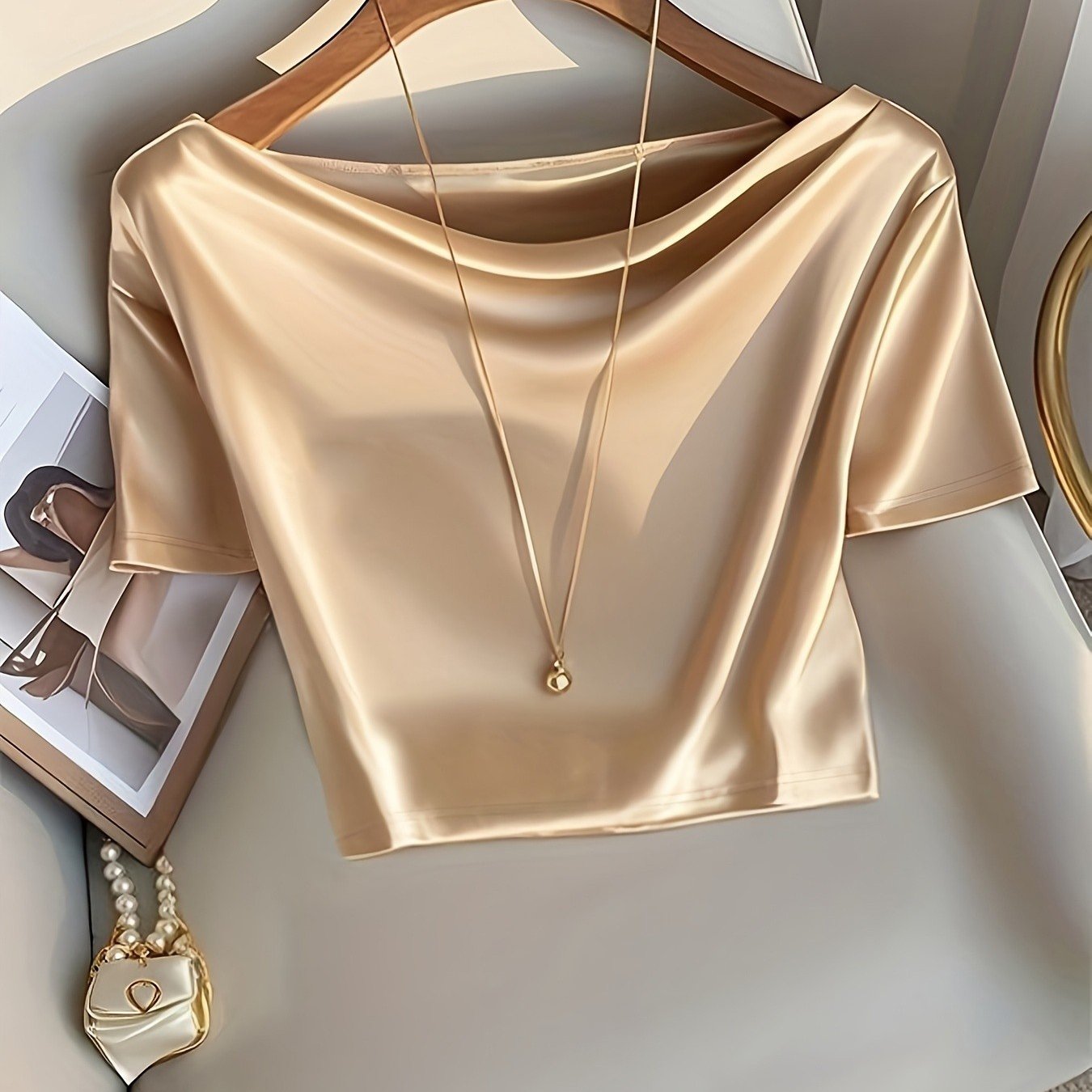E-shop Damen Elegantes und modisches Slim-Fit T-Shirt in Unifarben, Exquisites OTP Damen High-End Exquisites Kurzes T Kurzes Modisches Top Nian Nian