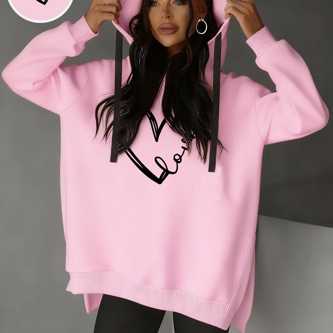 TEMU Women's Fashion Side-cut-out Hooded Drawstring Sweatshirt For Autumn And Winter, Y Hooded Sweatshirt, Casual Wear, Print |