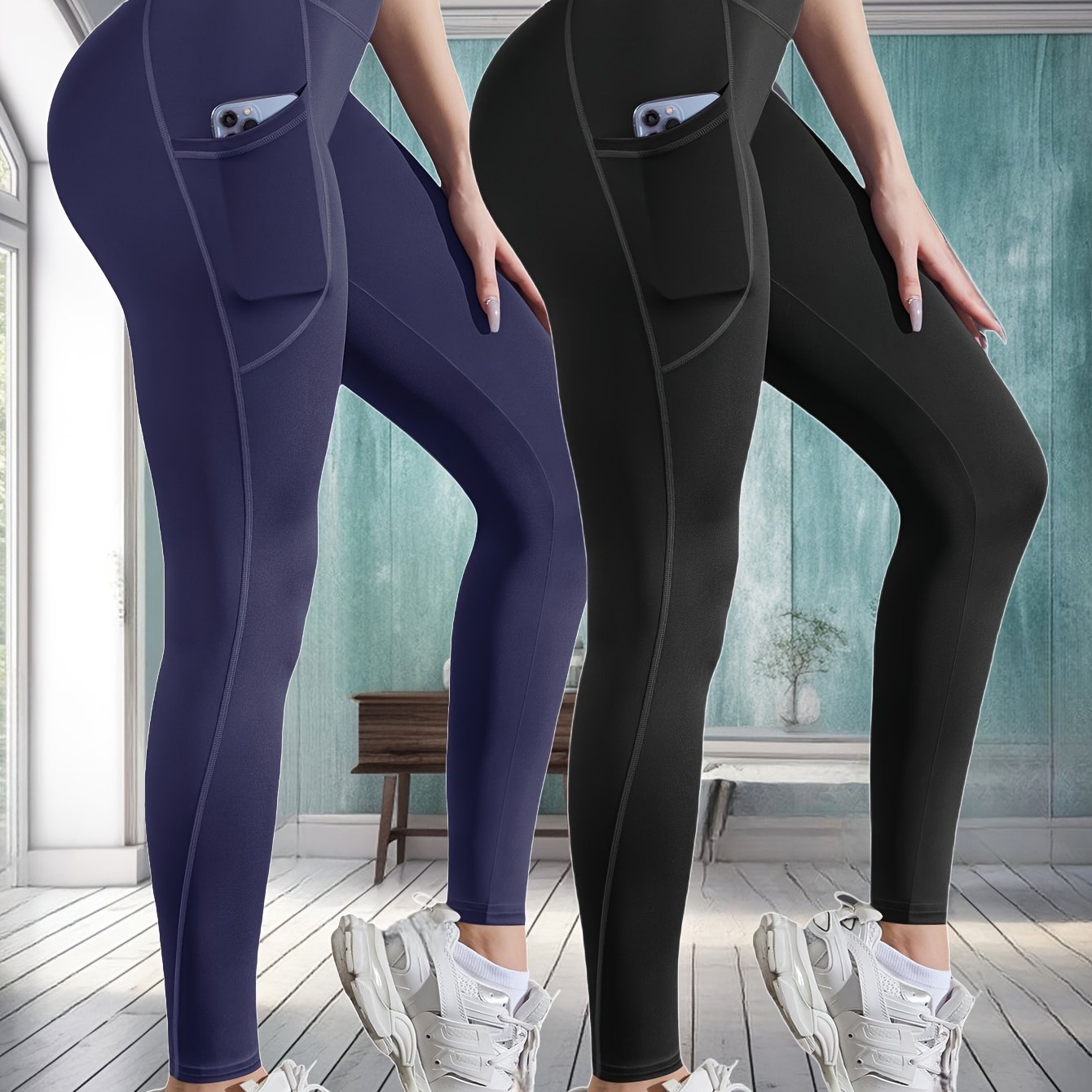 TEMU 2pcs New Women's Yoga Pants, Sweat-absorbing Sports Leggings, Lifting Tummy Control Tights, Breathable Comfortable Casual Pants