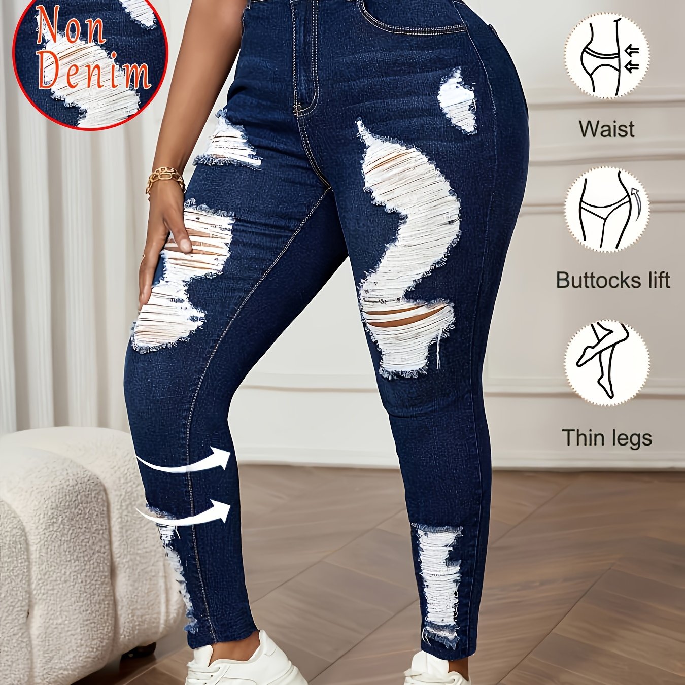 TEMU 【 denim】 [Estampado de denim/ de denim] Leggings de denim ajustados y elásticos para mujer - Leggings sin de denim con vintage, pantalones