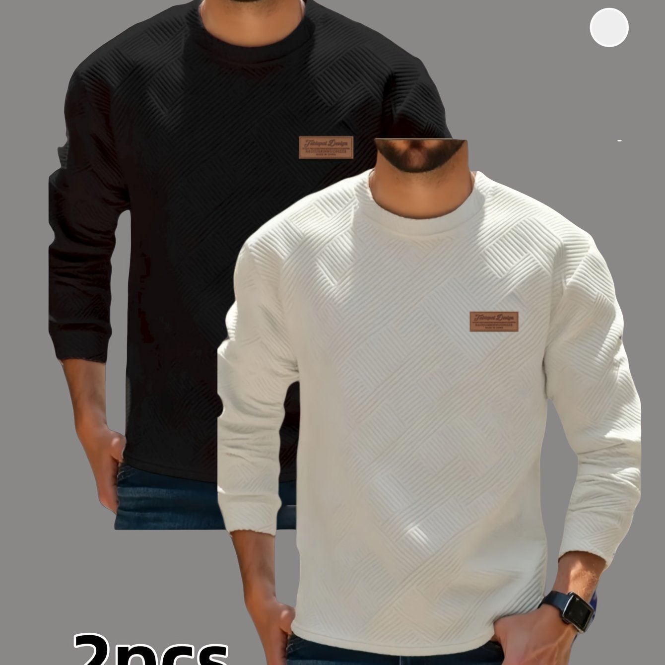 E-shop Herren-Zweiteiler-Langarm-Sweatshirt für Frühling/Herbst, modisches Freizeit-Sweatshirt mit Rundhalsausschnitt geometrischem Jacquard-Muster,