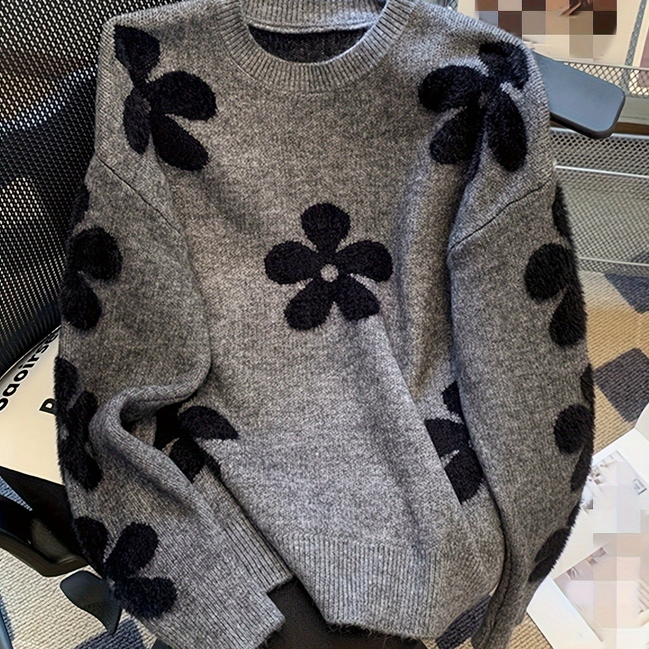 Image of Nian Nian Directional Women's Autumn And Winter Top, A Stylish Floral Round-neck Sweater With Shoulder Ribbed Pullover, Soft And Skin-friendly Sweater - Perfect For Autumn And