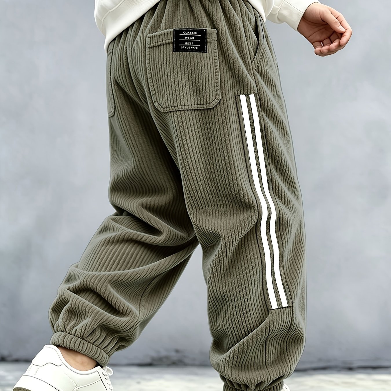 TEMU Pantaloni cargo sportivi da in velluto a a righe, design con laterali, coulisse in vita, tasche multiuso, posteriore , vestibilit� , tessuto in