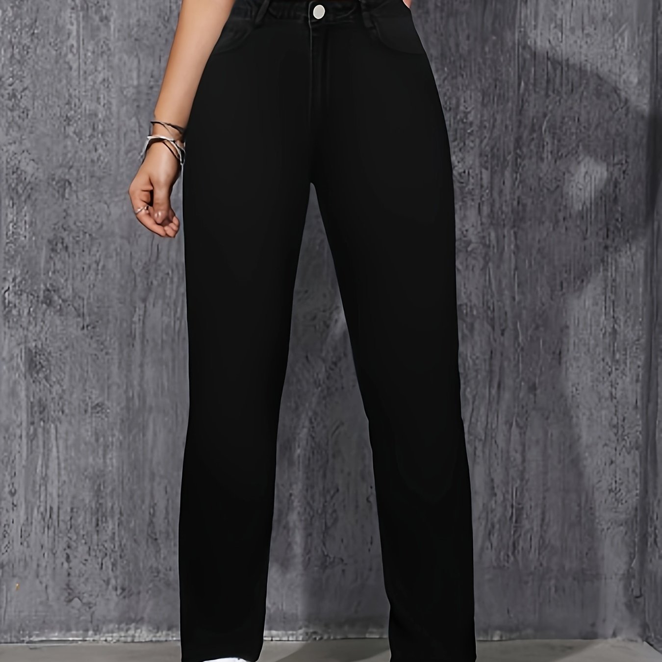 Image of Women's -fit Flattering Trousers, Stretch Mid-waist Straight-leg Pants Denim Jeans