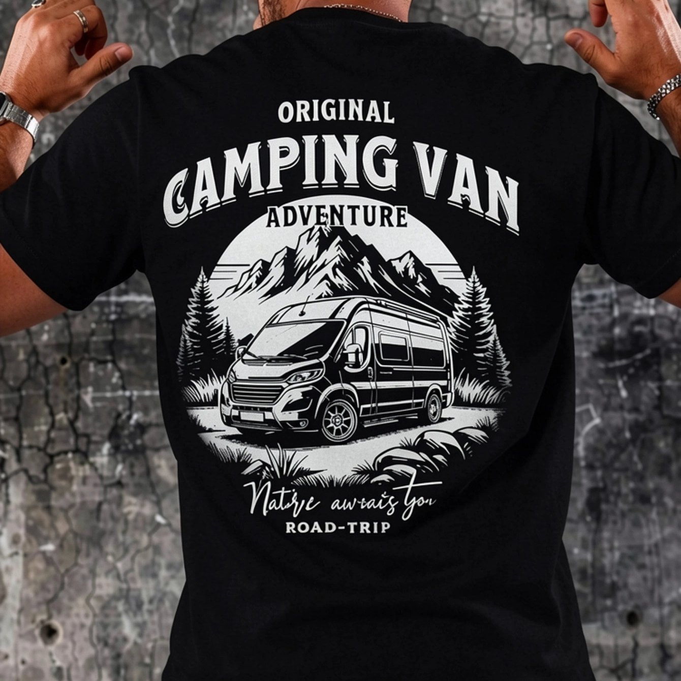 Image of Kastenwagen Van T-shirt Black, S, Crew Neck, Stretch Fabric, Regular Fit, , Geometric-pattern, Perfect For Men
