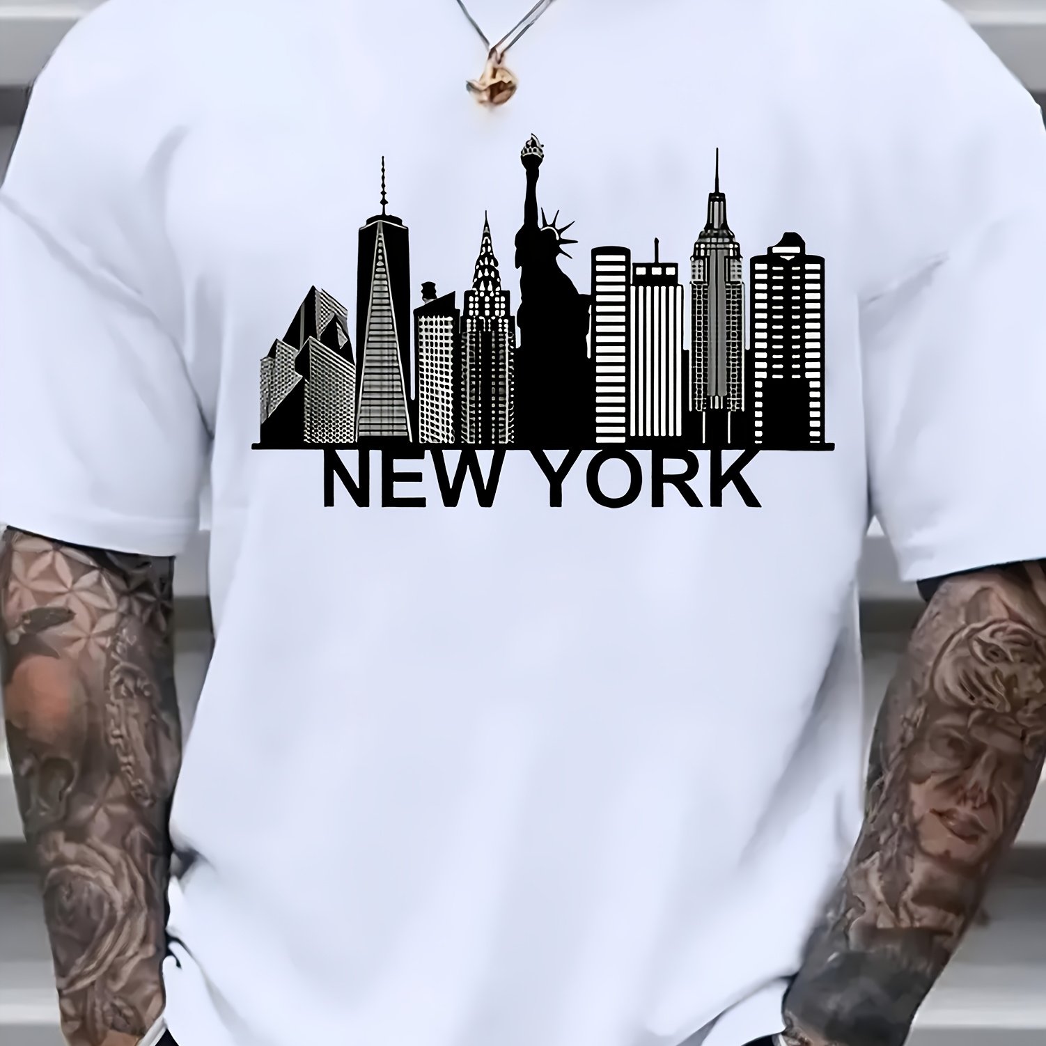 TEMU [1pc Breathable Graphic Tee] 1pc Graphic T-shirt For Men - Casual Cotton Blend, Breathable Knit Fabric, Crew Neck, , Regular Fit, Slight Stretch, Printed Design