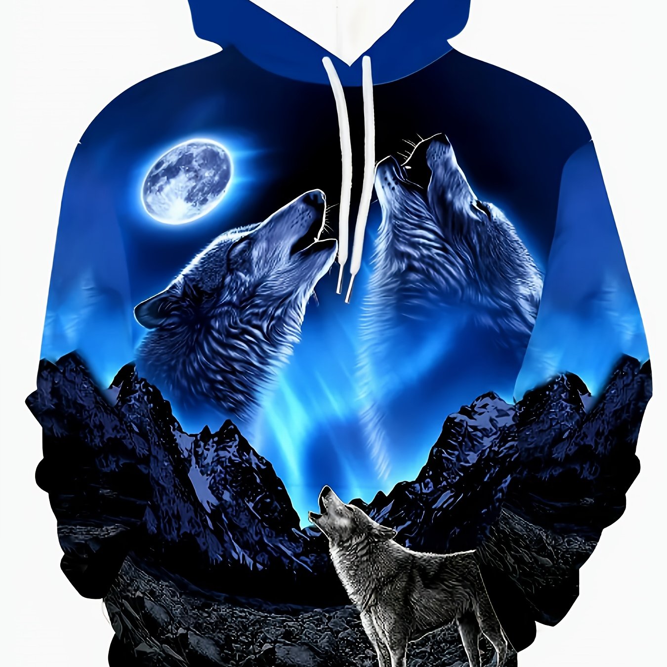 E-shop Herren Hoodie - Night Wolf King Grafik Pullover Sweatshirt, Kapuzen Streetwear mit Wolf Pack Design, Digitaldruck Casual Herbstkleidung für &