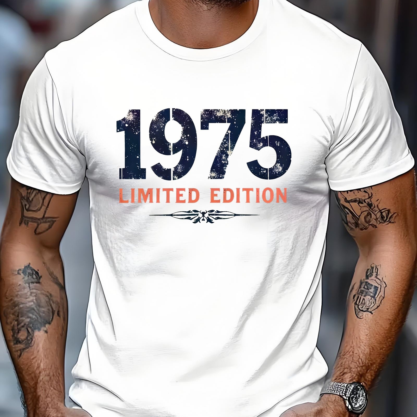 TEMU Men's Vintage 1975 Edition Graphic T-shirt - Vintage Short Sleeves, Soft And Breathable Fabric Ideal For Daily Casual Wear And Themed Events -