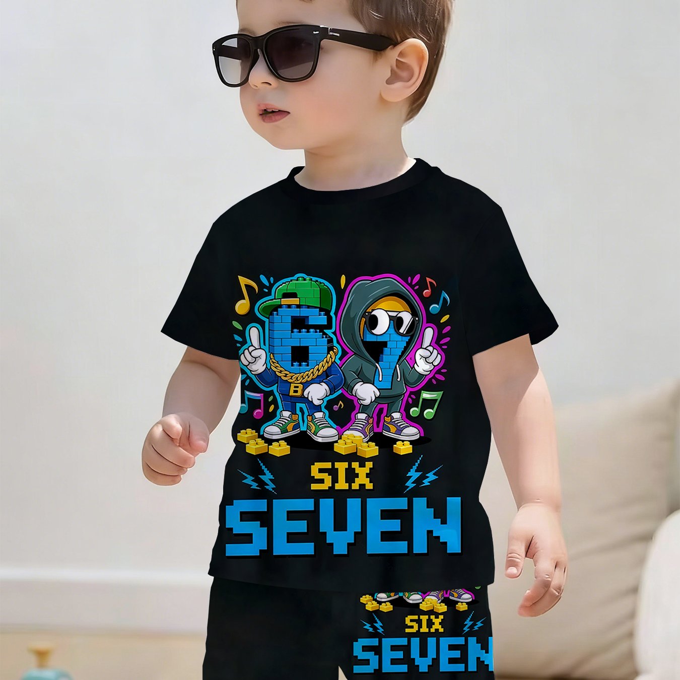 New Children 3d Hat With 67 Letters T-shirt And Shorts 2pcs Set Clothing Casual Harajuku Style T-shirt Set Spring Summer Boy Daily Home Sports Quick-dry Apparel, For Outdoor