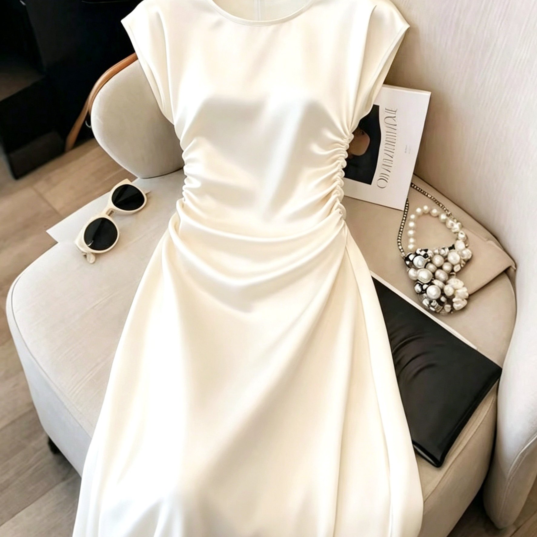 TEMU Spring Summer Tie Up Women's Dress, Women' Dress, New Style Waist Women's Dress, Women's Elegant Dress, Women's Satin Glossy Dress, Women's