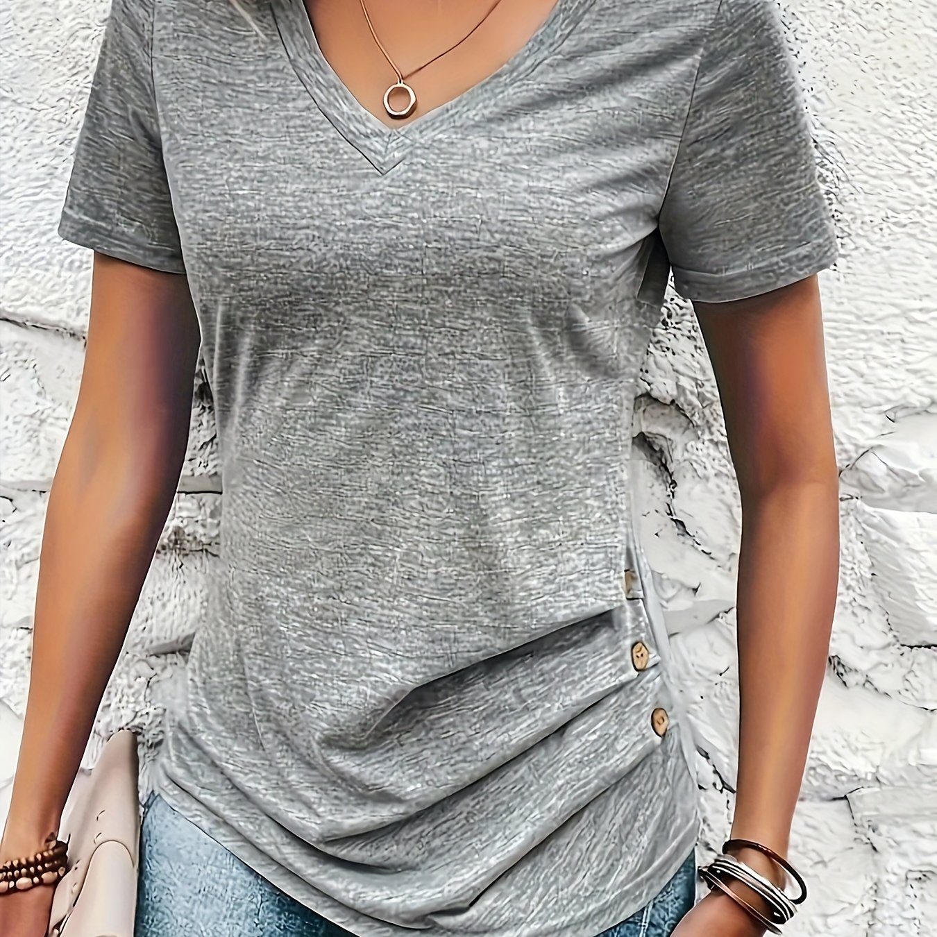 Spring/summer -neck Asymmetrical Front Button Detail Women's Top T-shirt