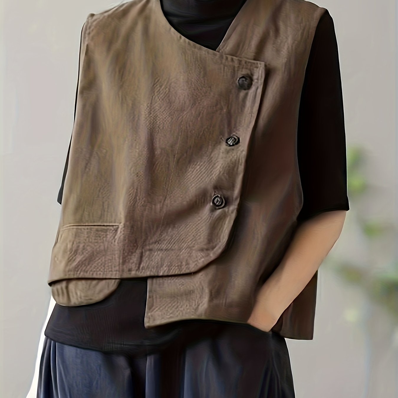 TEMU Spring/autumn Artistic Twill Sleeveless Loose Vest Jacket Women's Waistcoat