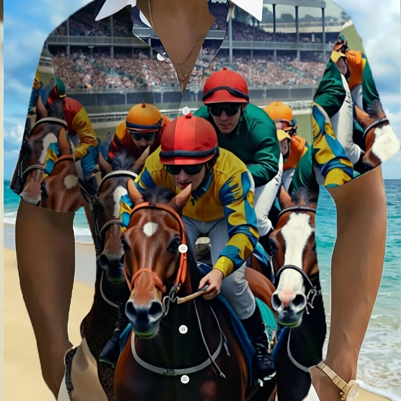 TEMU Men's Racing Theme Button-up Shirt - Short Sleeve Summer Collar Blouse Print, Lightweight Machine Washable, Suitable For Outdoor Activities,