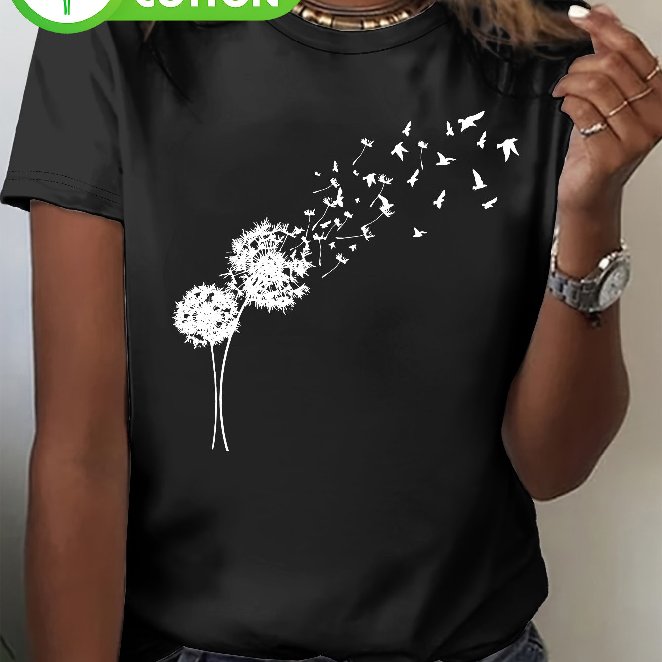 Soft Lavender T-shirt For Women - Minimalist Graphic Tee With Dandelion And Birds, Comfortable Casual Top For Spring, Summer, And Fall Wear