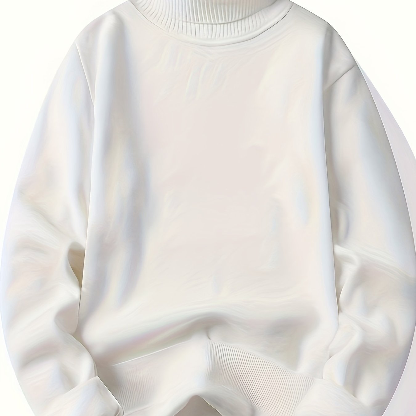 TEMU Men's Cozy Fleece-lined Pullover Sweater - Casual Solid Color, Round Neck, Long Sleeve For Fall/winter, Khan, Collar