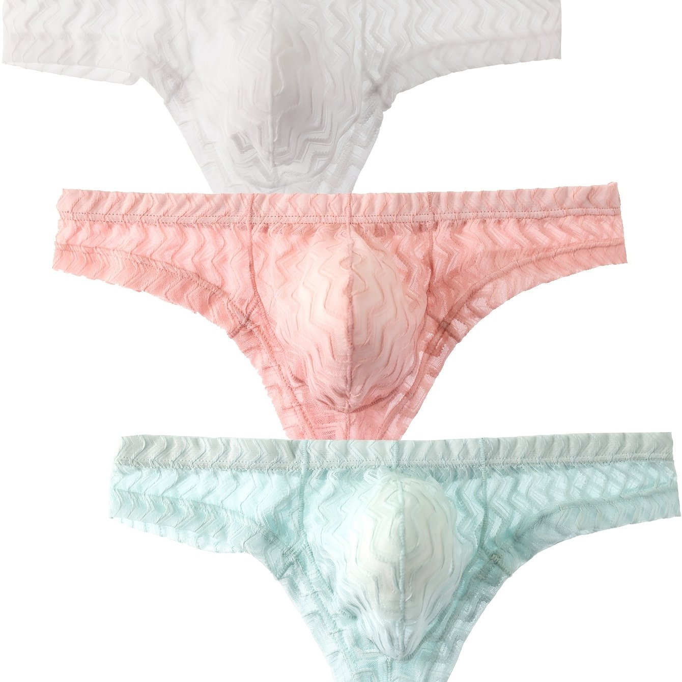 TEMU Set Of 3 Men's Low-rise Mesh Lace Boxer Shorts, Stylish And Breathable, Transparent Bikini-style Underwear For A Cool Summer Vibe