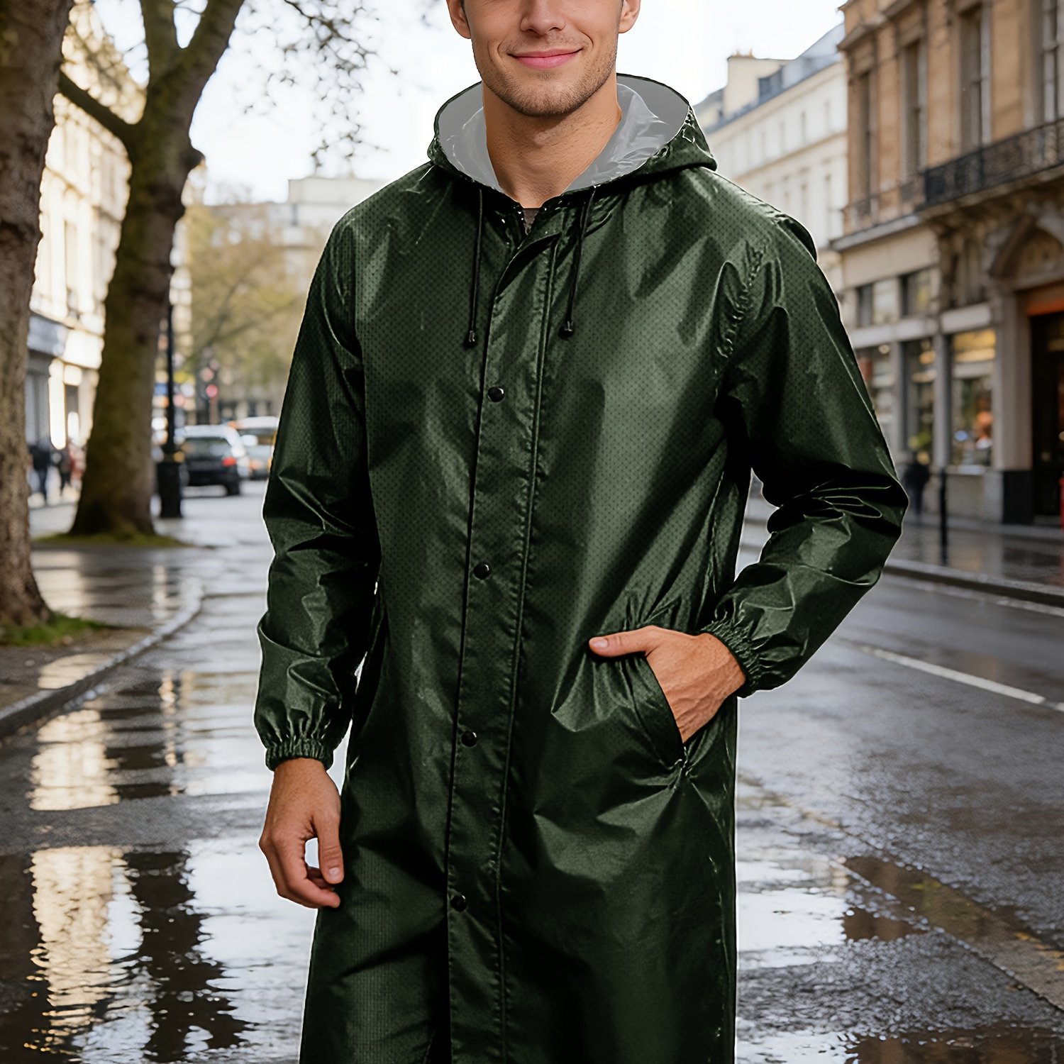 TEMU Men's Mid-length Waterproof Jacket, Adult Lightweight Raincoat, Packable Hooded Jacket, Hunting
