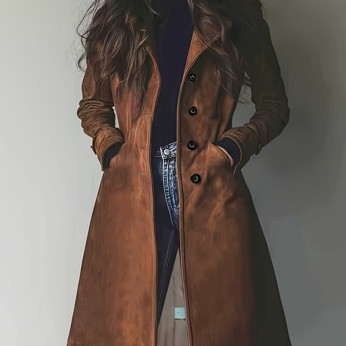 E-shop Eleganter Vintage H-Linien-Mantel für Damen – Jacke mit Reverskragen Knopfleiste, maschinenwaschbarer winddichter Blazer, einfarbige