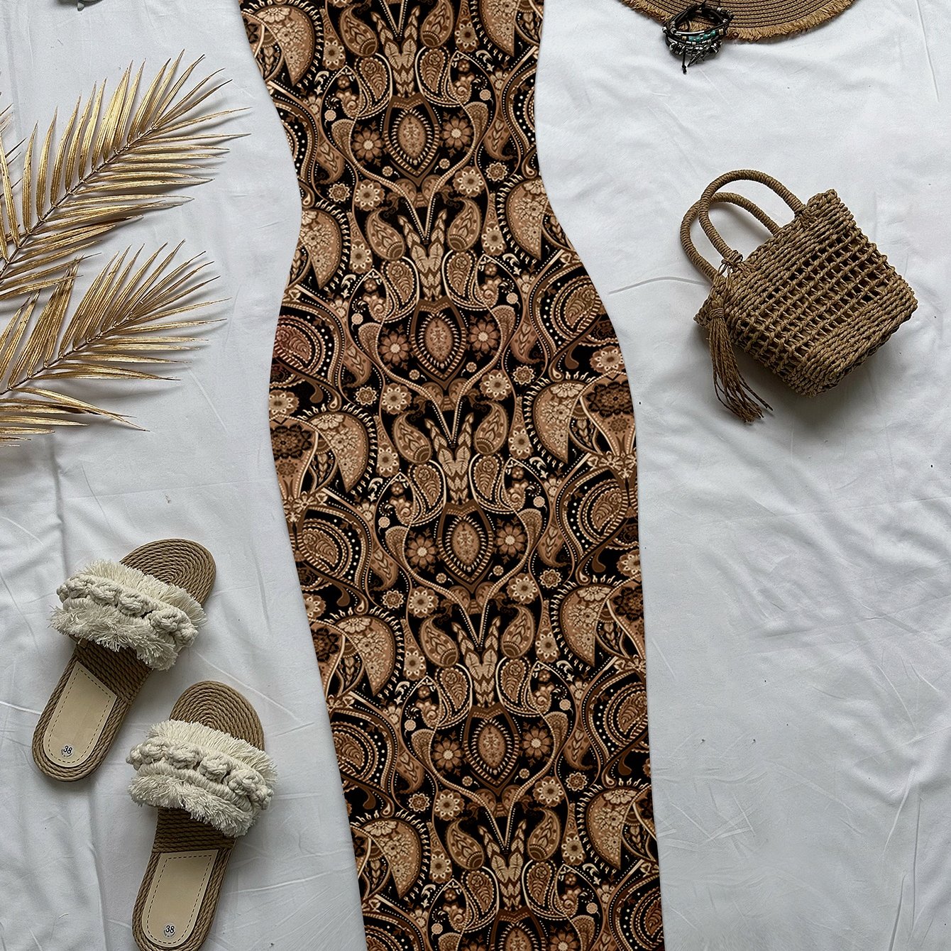 TEMU Collection Printemps/Été pour Femmes : Robe Midi Bodycon Bretelles et Éblouissante pour Galants, les Cocktail et avec des Imprimés Rétro et