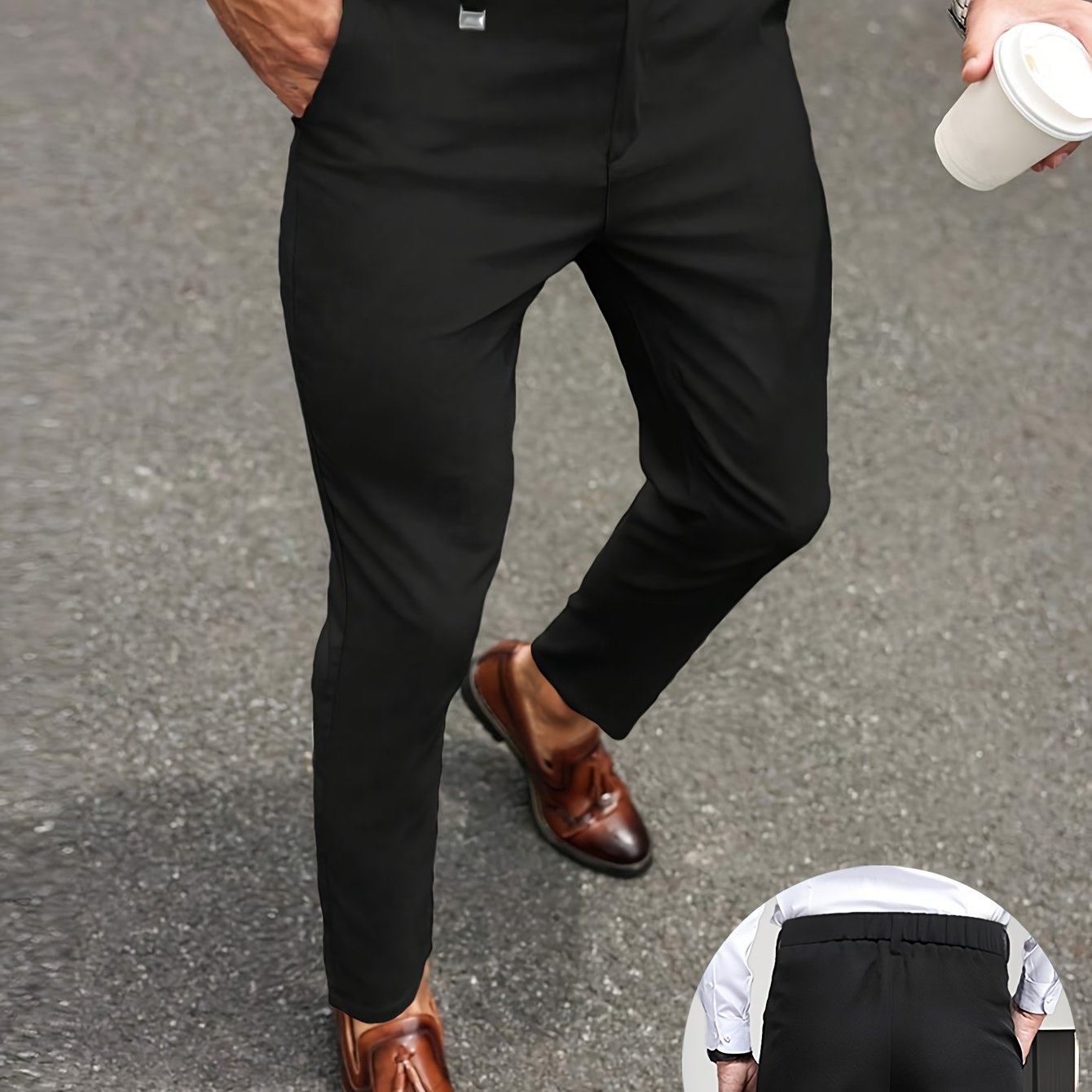 TEMU Men's Business Casual Trousers With A Pendant, For A Boyfriend Or Husband. Men's Casual Solid-color Tapered Trousers, Men's -fit Dress Pants,