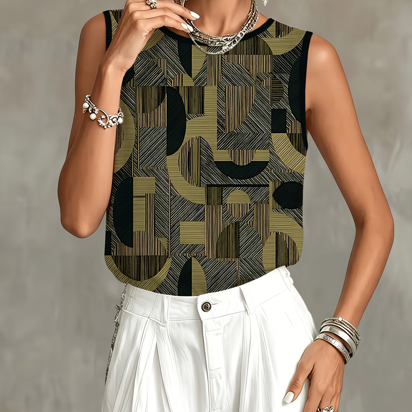 TEMU Geometric Pattern Sleeveless Tank Top, Women's Fashion Top
