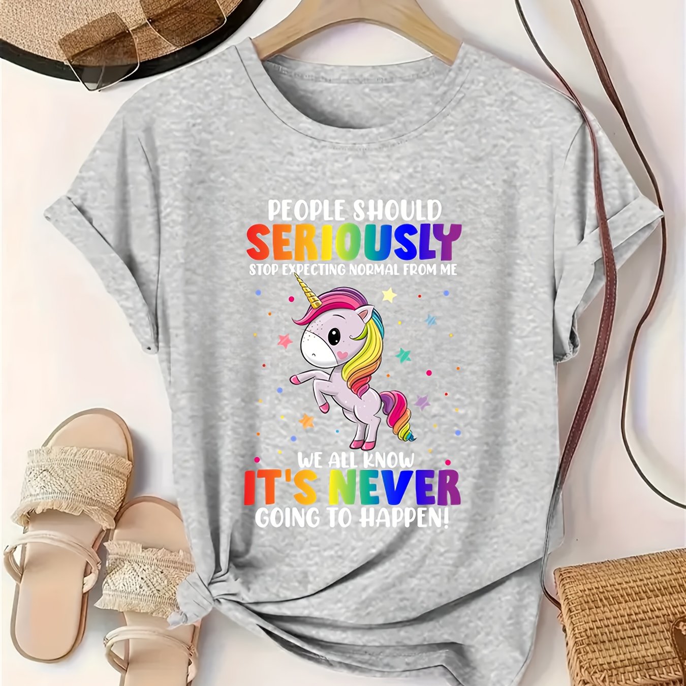 TEMU Plus Size - Plus Size - Plus Size Letter Print T-shirt, Short Sleeve Crew Neck Casual Top For Summer And Spring, Women's Plus Size Clothing