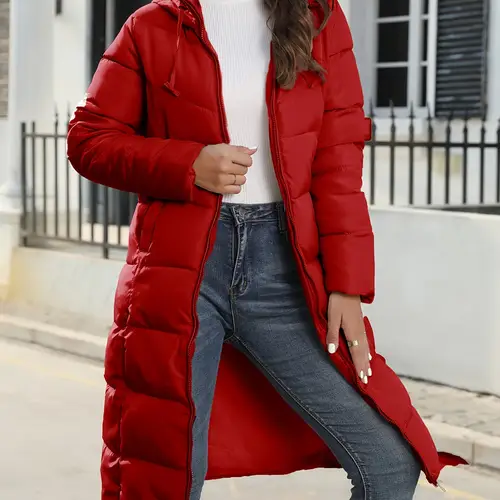 womens long puffer jacket winter warm quilted coat long sleeve zip up with hood