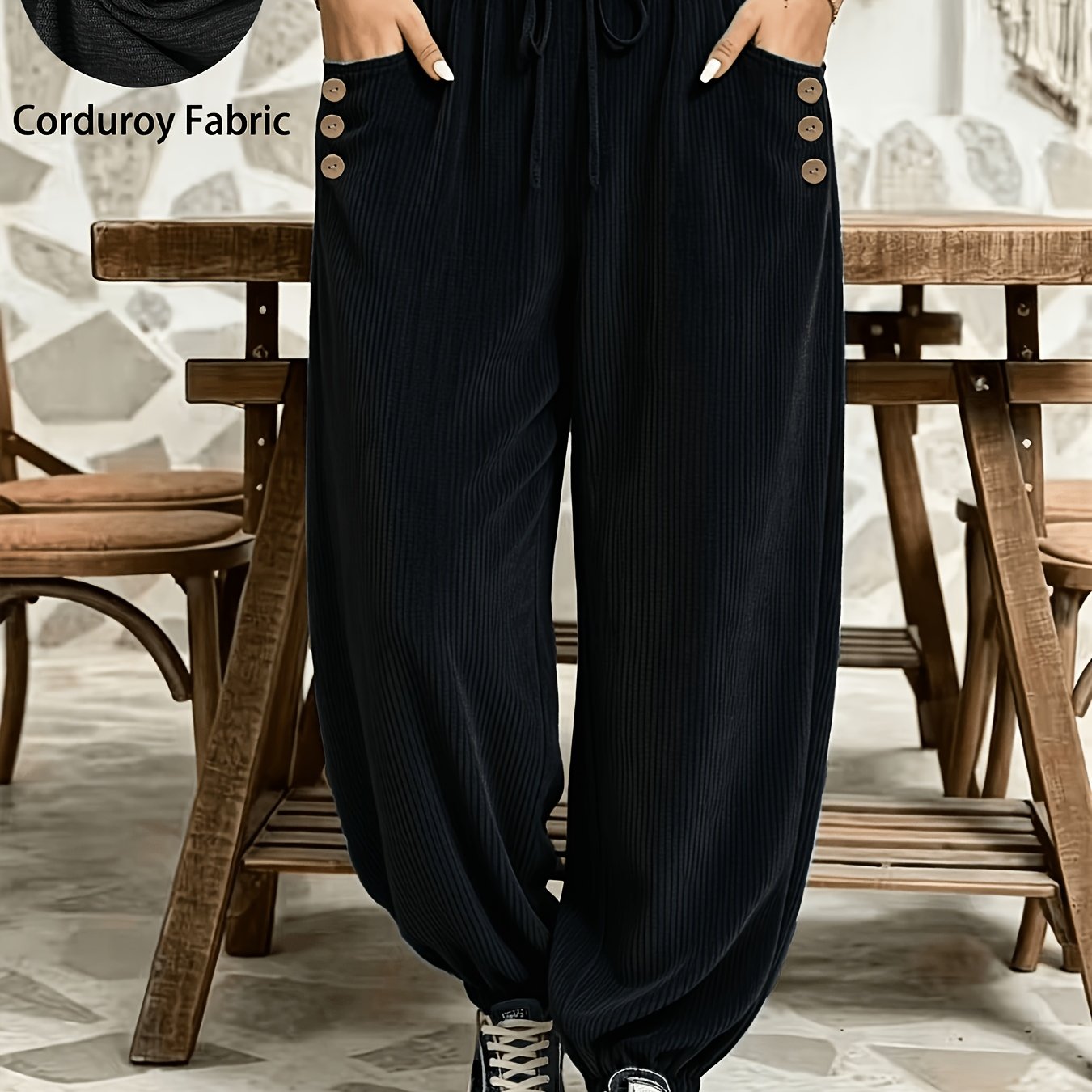 TEMU Grande Taille - [Chijice Stretch] Pantalon Grande Taille en Velours Toutes , Élégant, Décontracté, Élastique, Taille Haute, Volants, Poche à ,