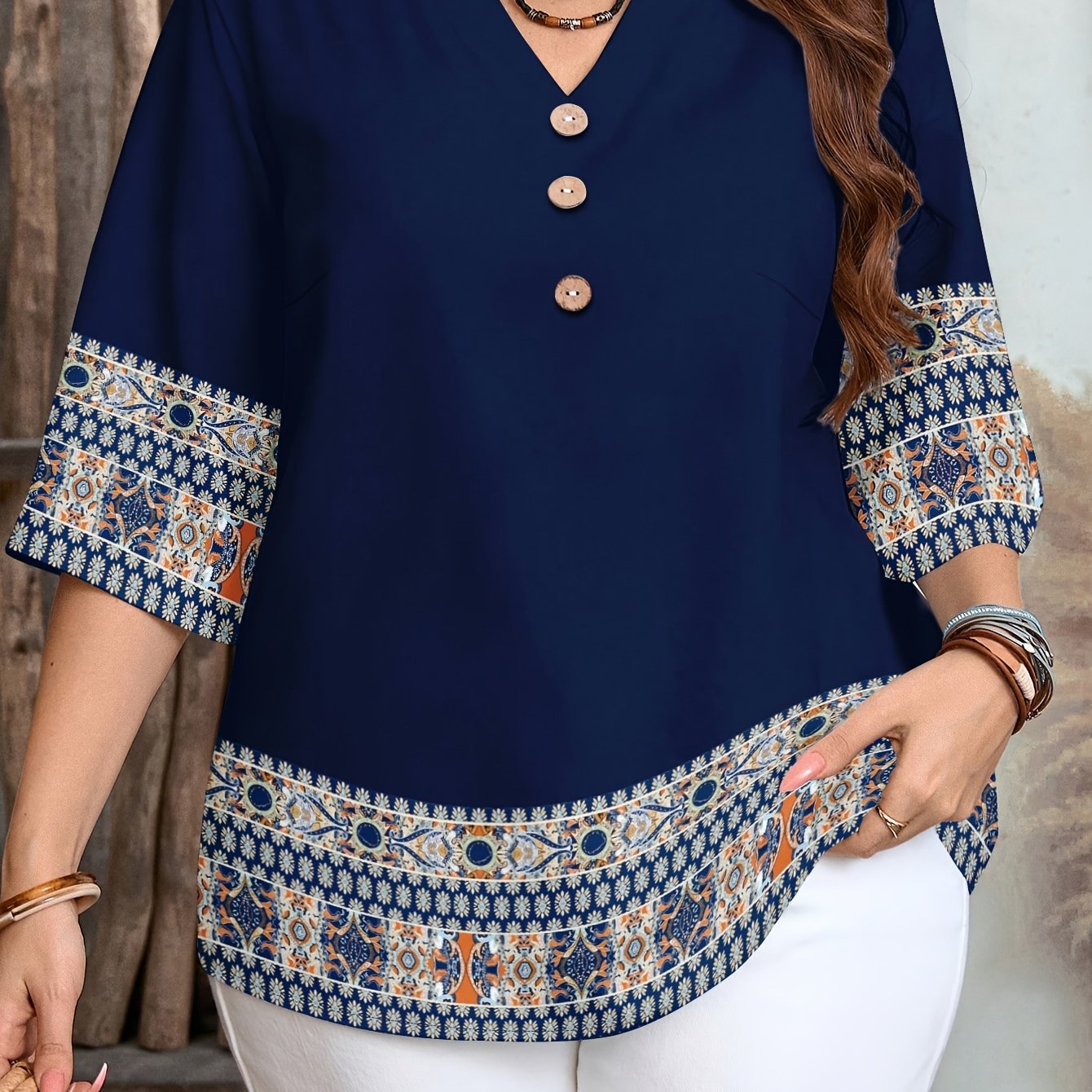 TEMU Chemise à rayures pour femme, pull à col en V et boutons, haut décontracté pour /été