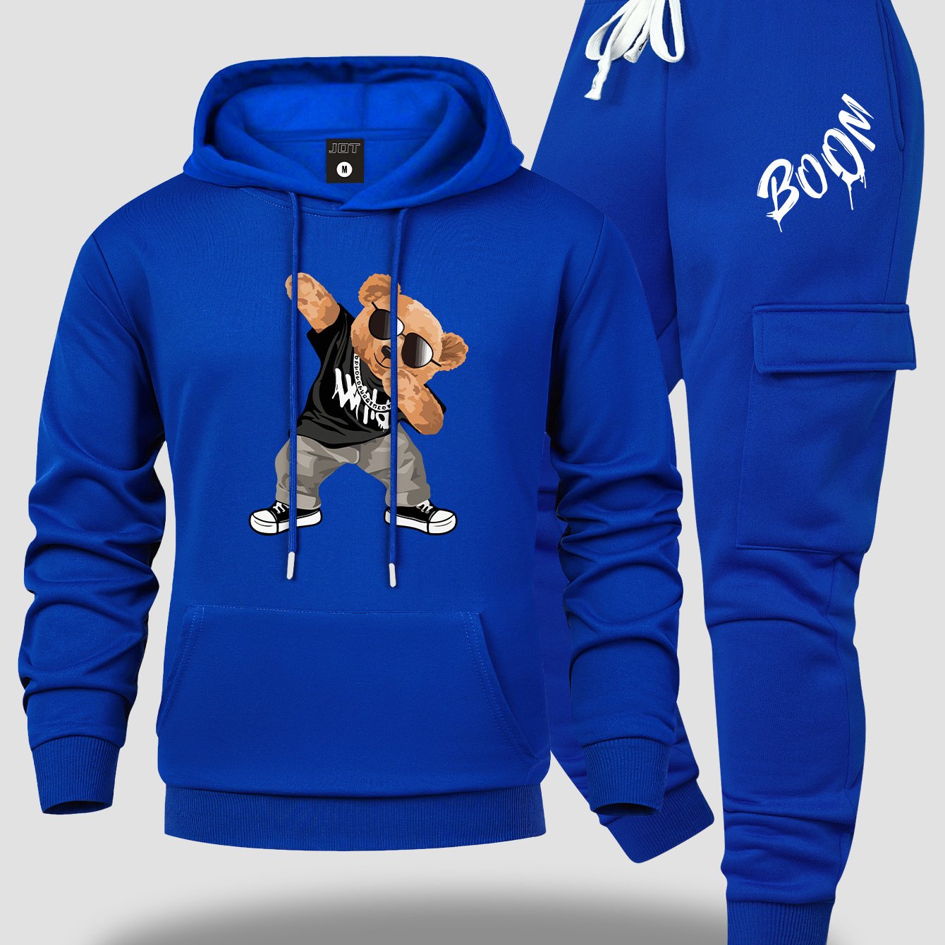 TEMU Men's New Casual Hoodie And Multi-pocket Cargo Joggers, Drawstring Everyday Comfortable Versatile Breathable Minimalist Print Kangaroo Pocket