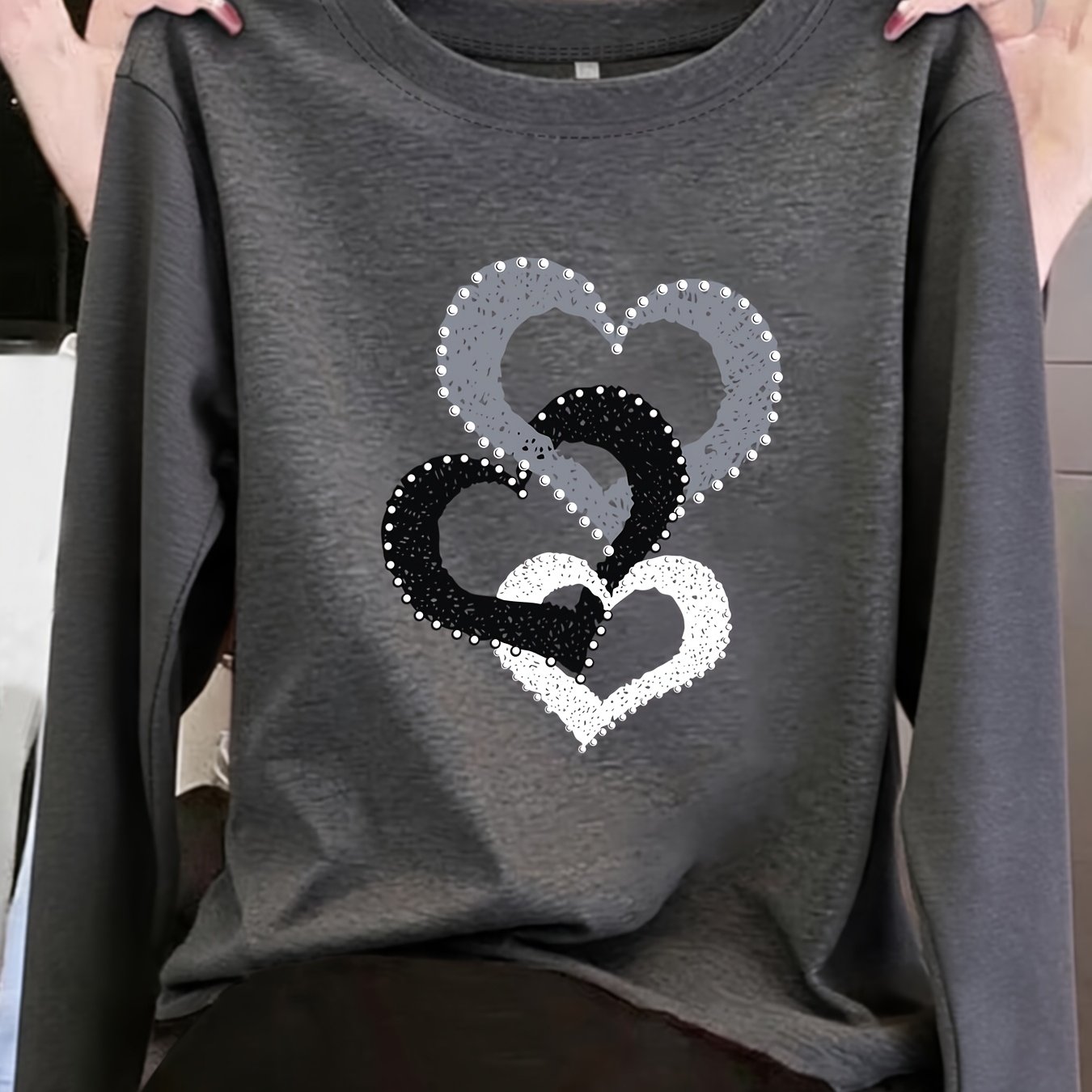 TEMU T-shirt Femme Printemps Automne Facile Col Rond Mode Ample Tous Décontracté Manches Longues Haut Imprimé Intérieur Couche de Base