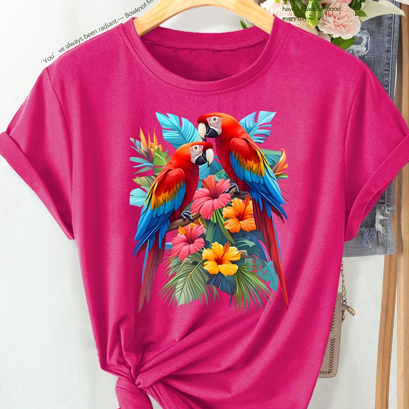 TEMU New Summer : Simple And Elegant Women's Clothing Featuring Red- And Tropical Floral Prints In A Casual Style. Spring/summer Plus Size Women's
