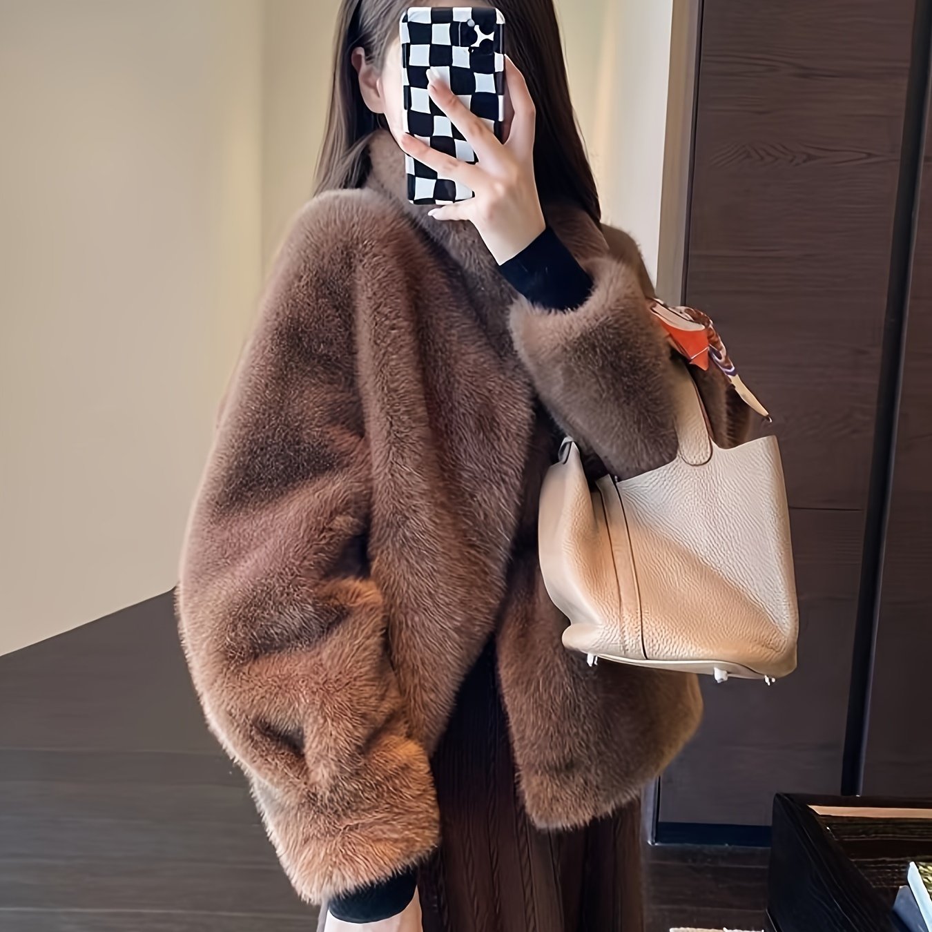 Women's Spring Autumn Women's Clothing New Faux Plush Short Collar Faux Coat Women's Short Easy Casual Coat Little Dress Style Women's Clothing