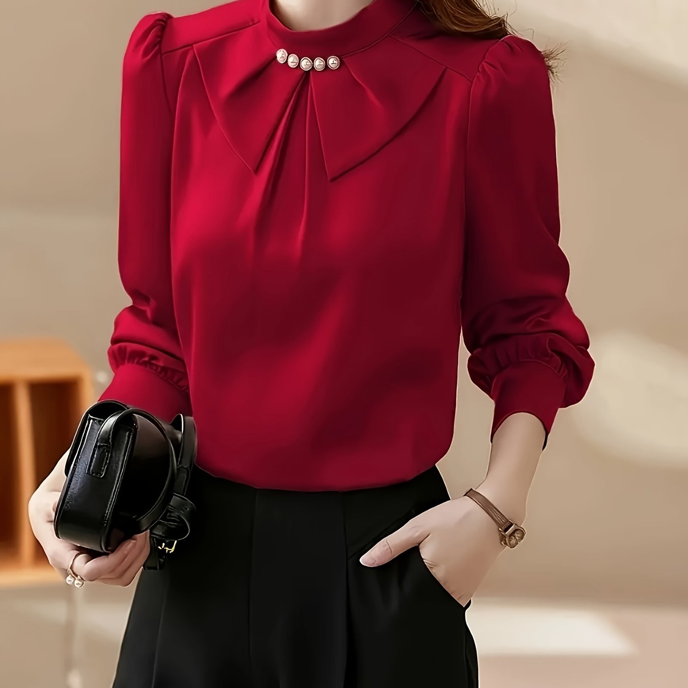 TEMU Red Long Sleeve Shirt Q215