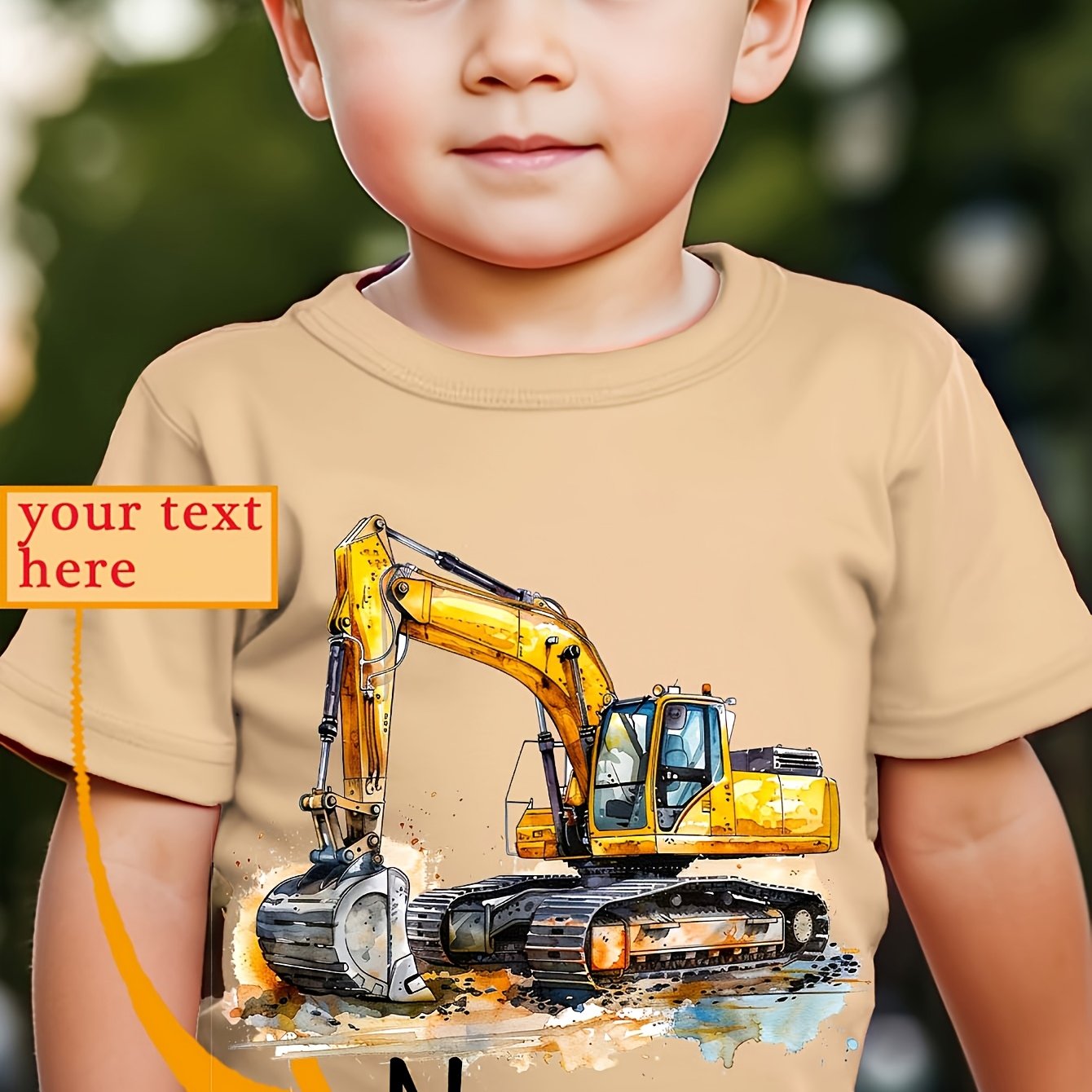 Customizable Dztx32021 Wml Boys' Name Customized Name Excavator Pattern Print Fashionable Versatile Casual Round Neck T-shirt