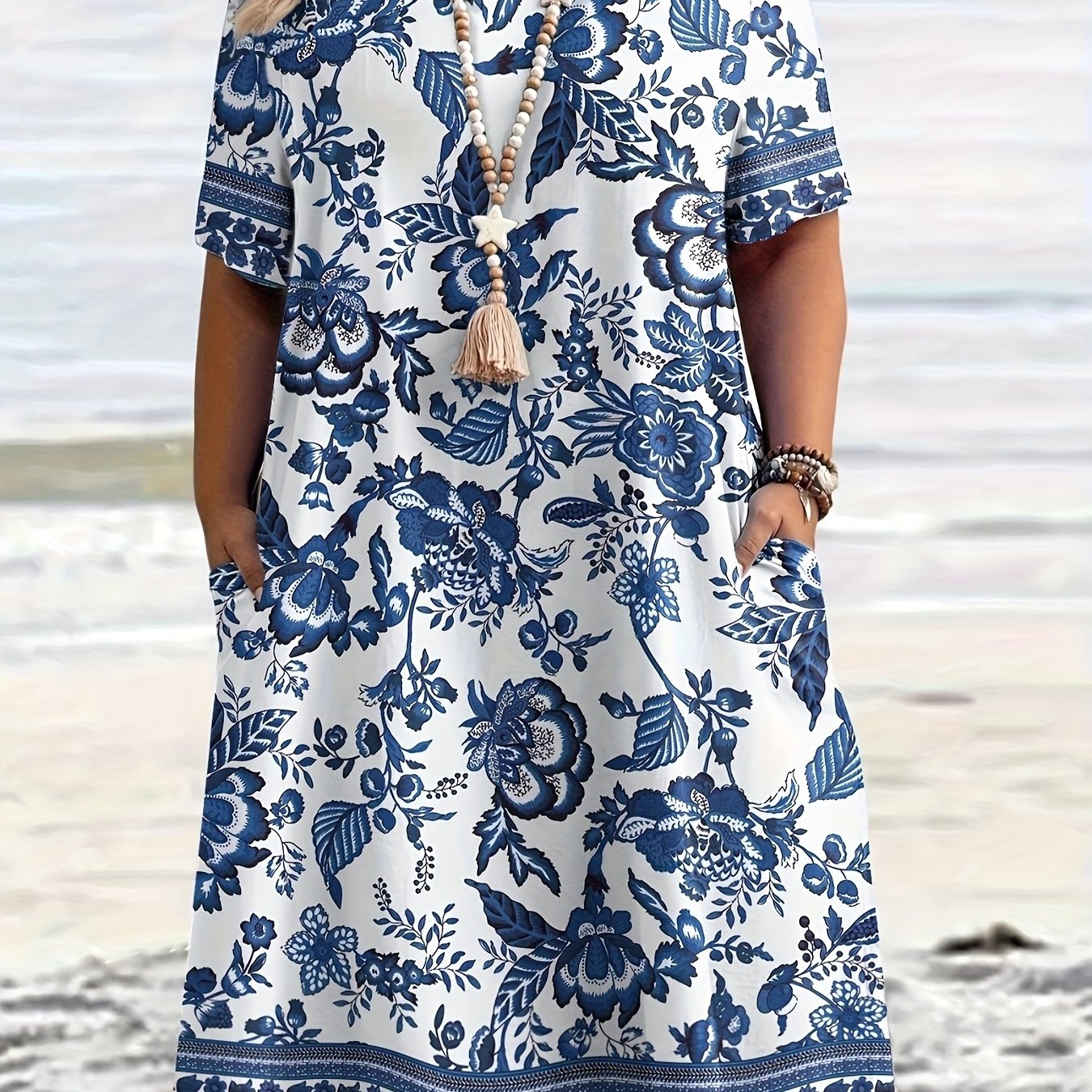 A Spacious Summer Dress For Women Featuring A And White Porcelain , Perfect For Any Season And Offering A Casual Yet Look