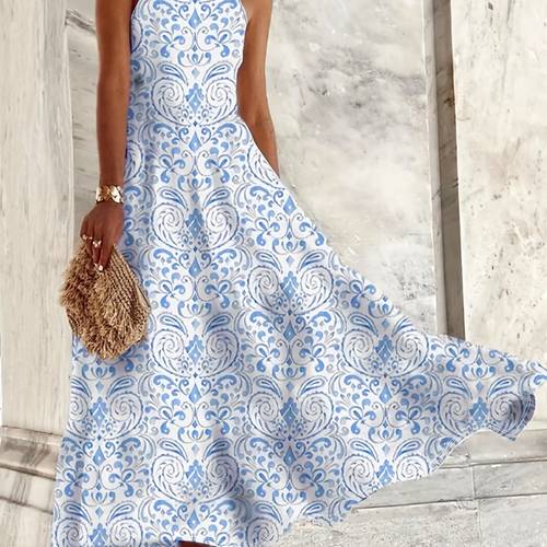 womens lightweight blue floral print camisole dress spaghetti strap knee length machine washable dress for beach casual daytime events beach dresses