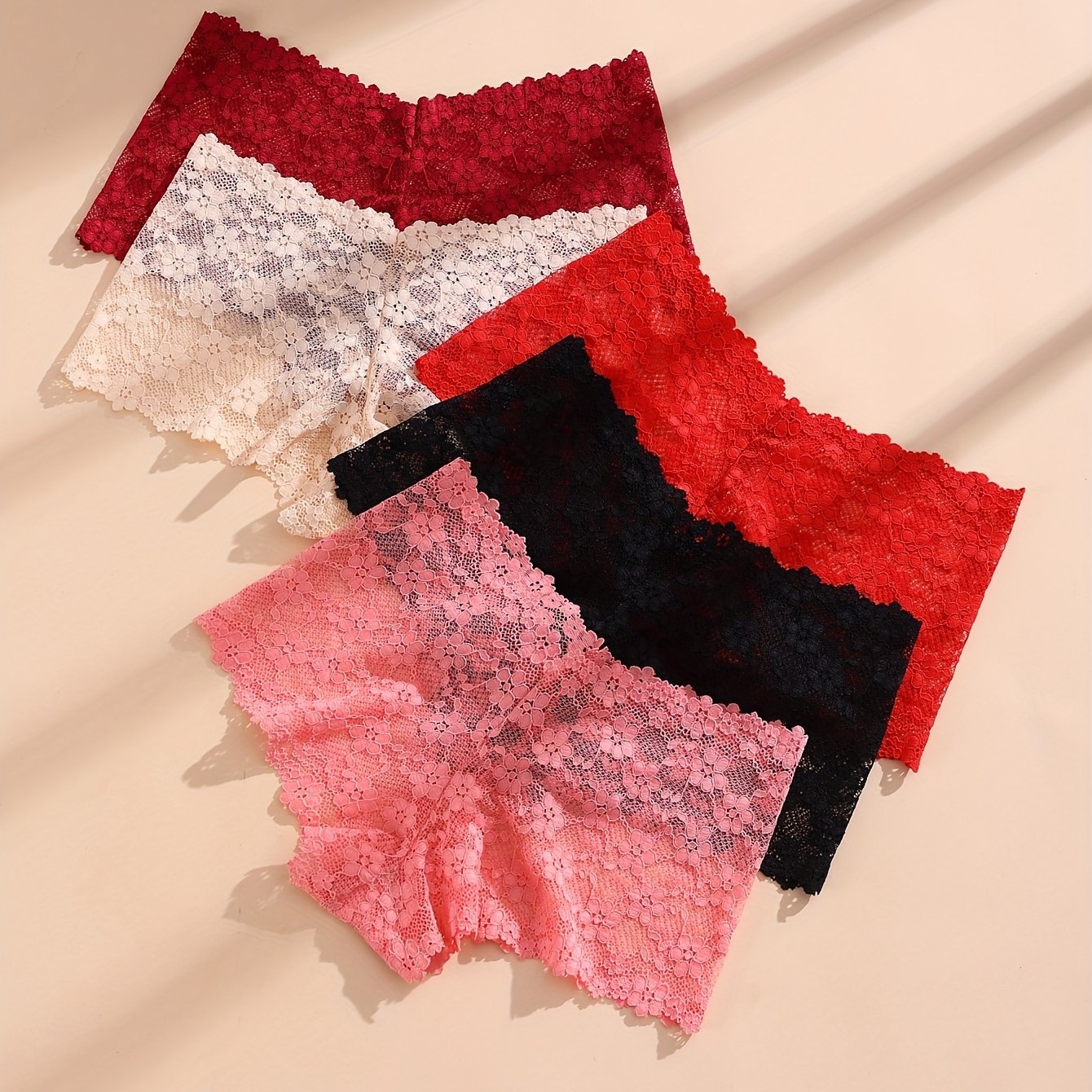 TEMU 5-pièces Culottes Femme en Dentelle Florale Transparentes, Sous-vêtements et Respirants, Lingerie à Taille Basse