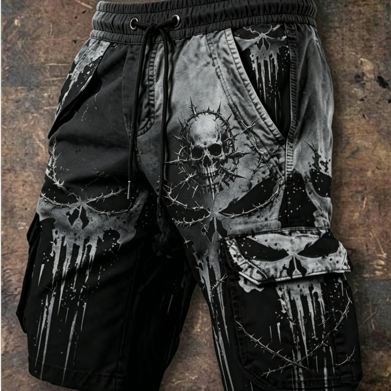 Men's And Teenagers' Gothic Style Skull Print Cargo Shorts - Multi-pocket Outdoor Pants With A Random Urban Vibe, Washable Casual Pants Suitable For Everyday Wear And Urban Style