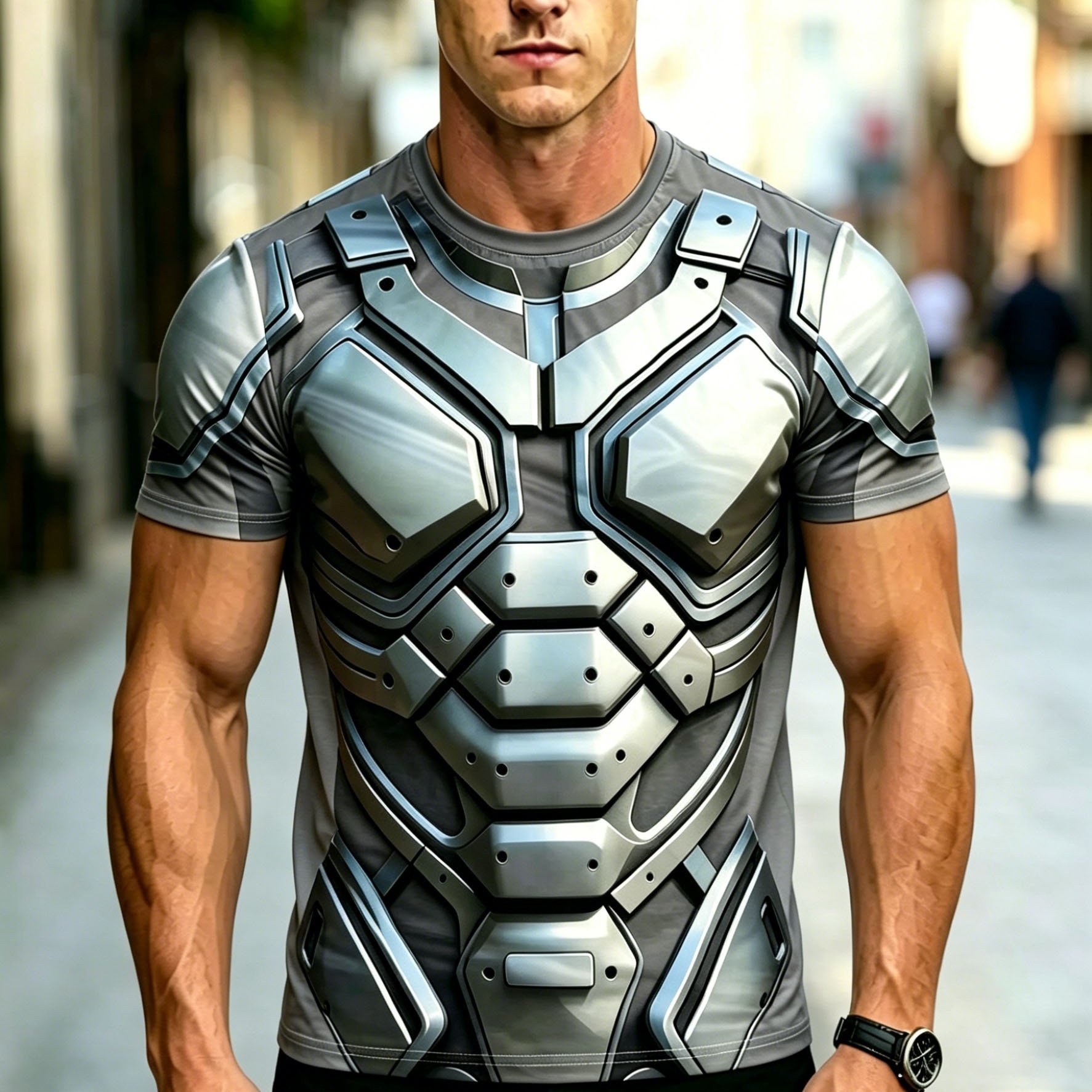 TEMU Style Top, Full Armor Design, Trendy Pattern, Casual Fashion Outfit, Machine Washable