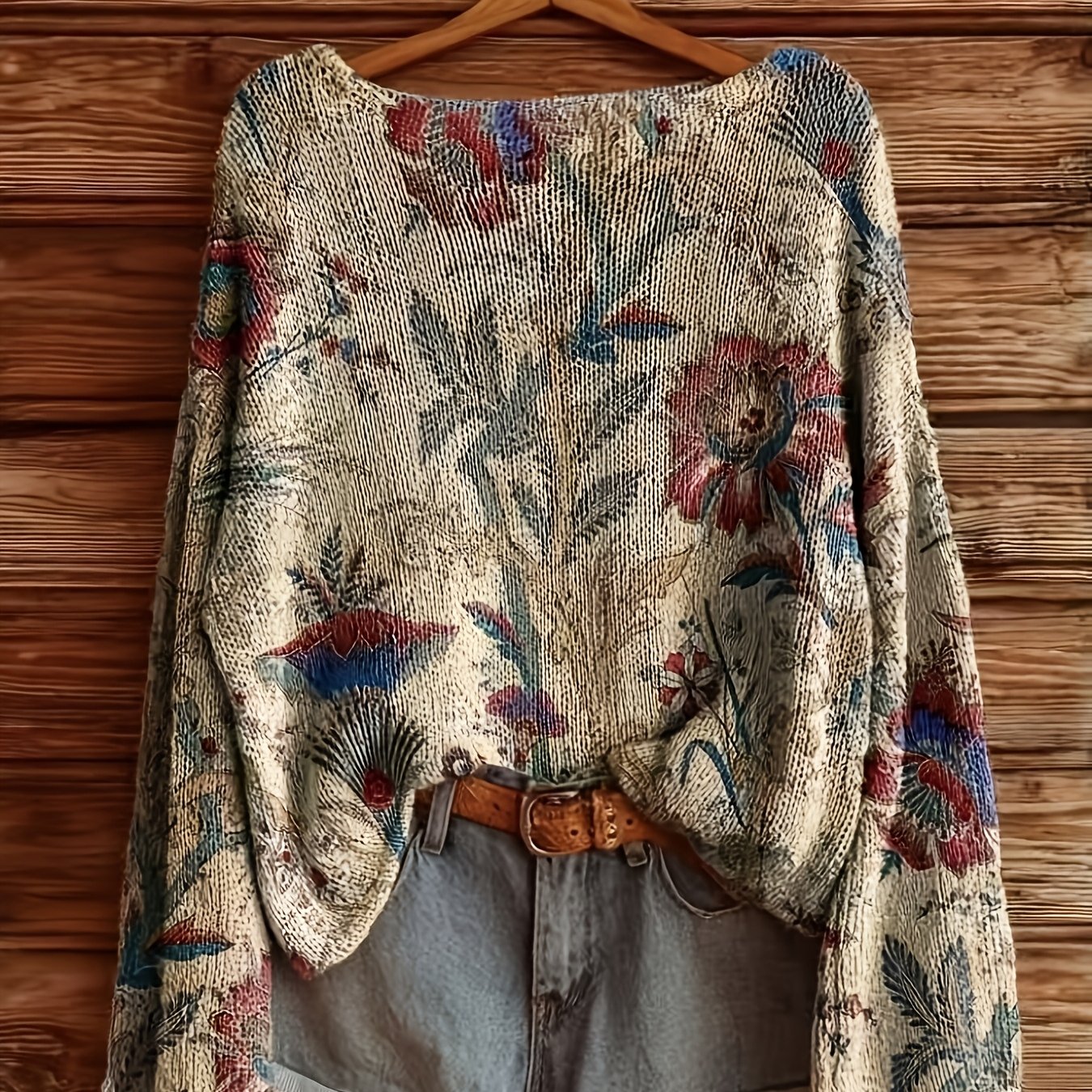 item picture 2026 spring summer autumn and winter new womens floral pattern print breathable elegant style fashionable retro sunflower pattern off shoulder one shoulder print sweater   fabric machine washable