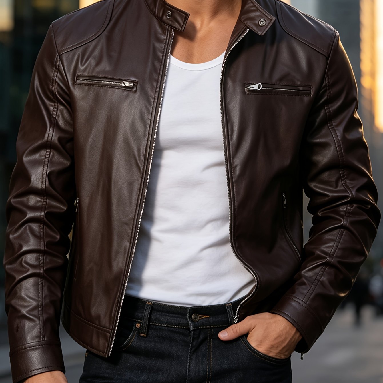 TEMU New Autumn/winter Men's Jacket, European/ Motorcycle Jacket, Men's Stand Collar Windproof Winter Outerwear