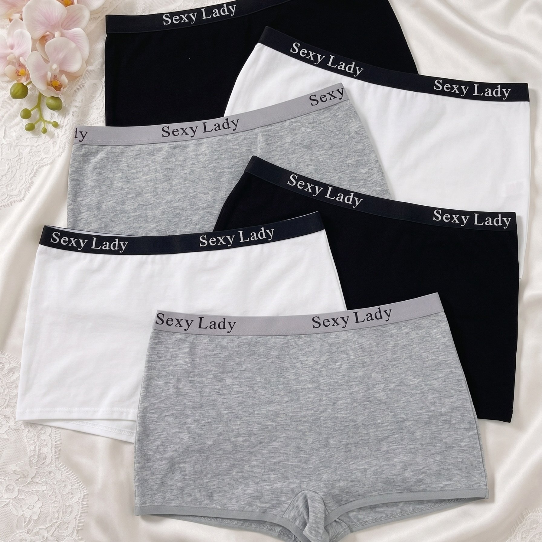 Image of 6-pack Women's Athletic Shorts, Classic Solid Color Briefs, Mid-rise Letter Band Safety Shorts Daily Underwear