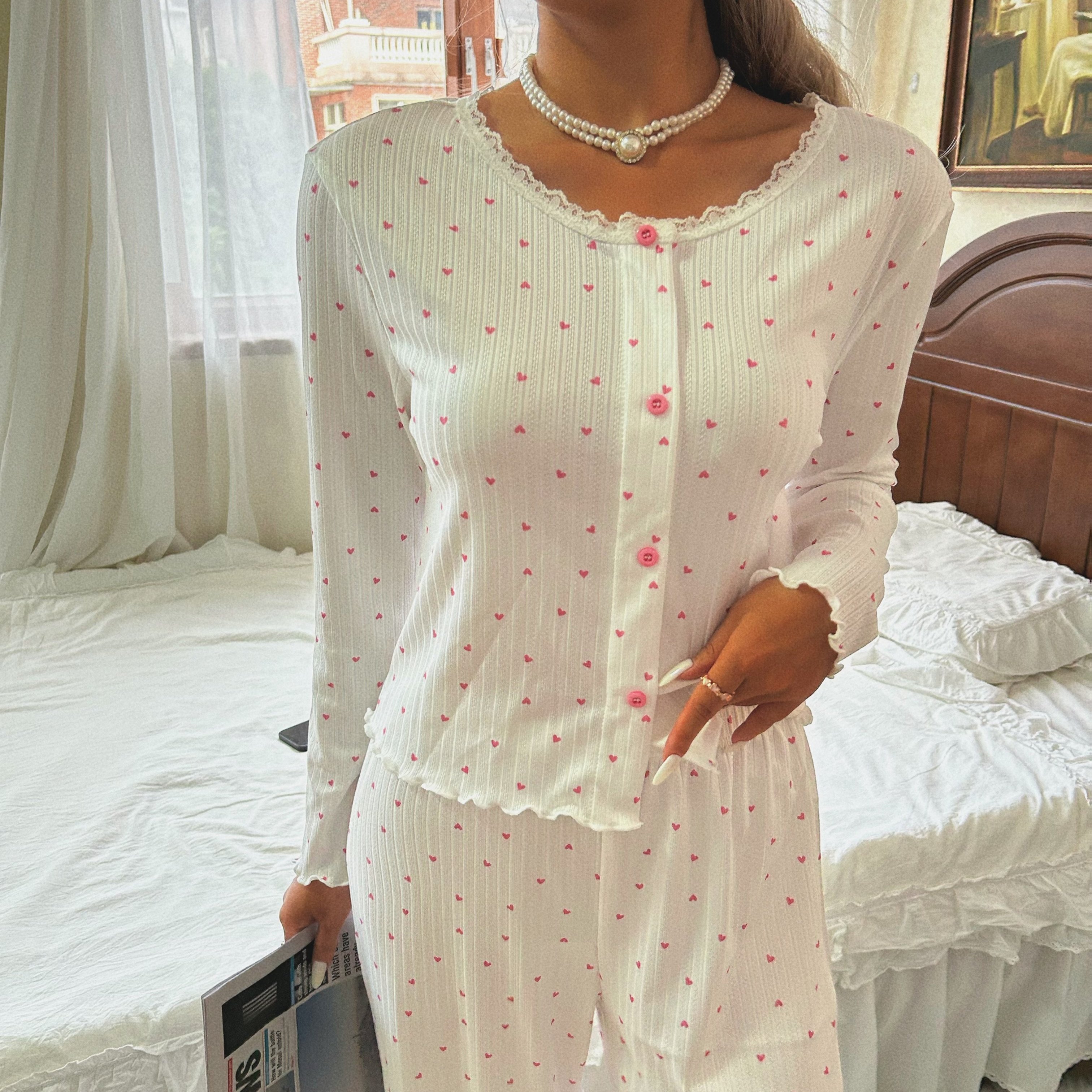 TEMU 1238 Set Pigiama Confortevole Serie Jacquard Piccolo Cuore