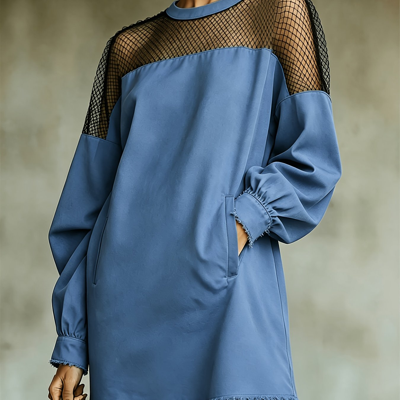 Image of Women's Summer Mesh Frayed Hem Denim Dress | Y2k Style & , Showcases Casual Aura, Perfect For Daily Outing, Night Out & Multi- Wear
