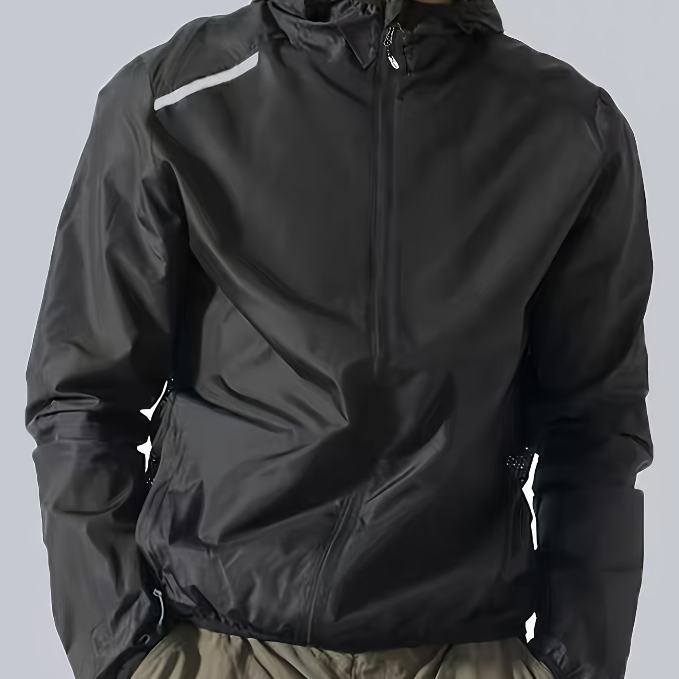 TEMU -piece Men's Summer Windbreaker Made Of 92% Nylon And 8% Spandex, Featuring Elasticity, , Quick-drying , A Hood, A Stylish Design, A Trendy