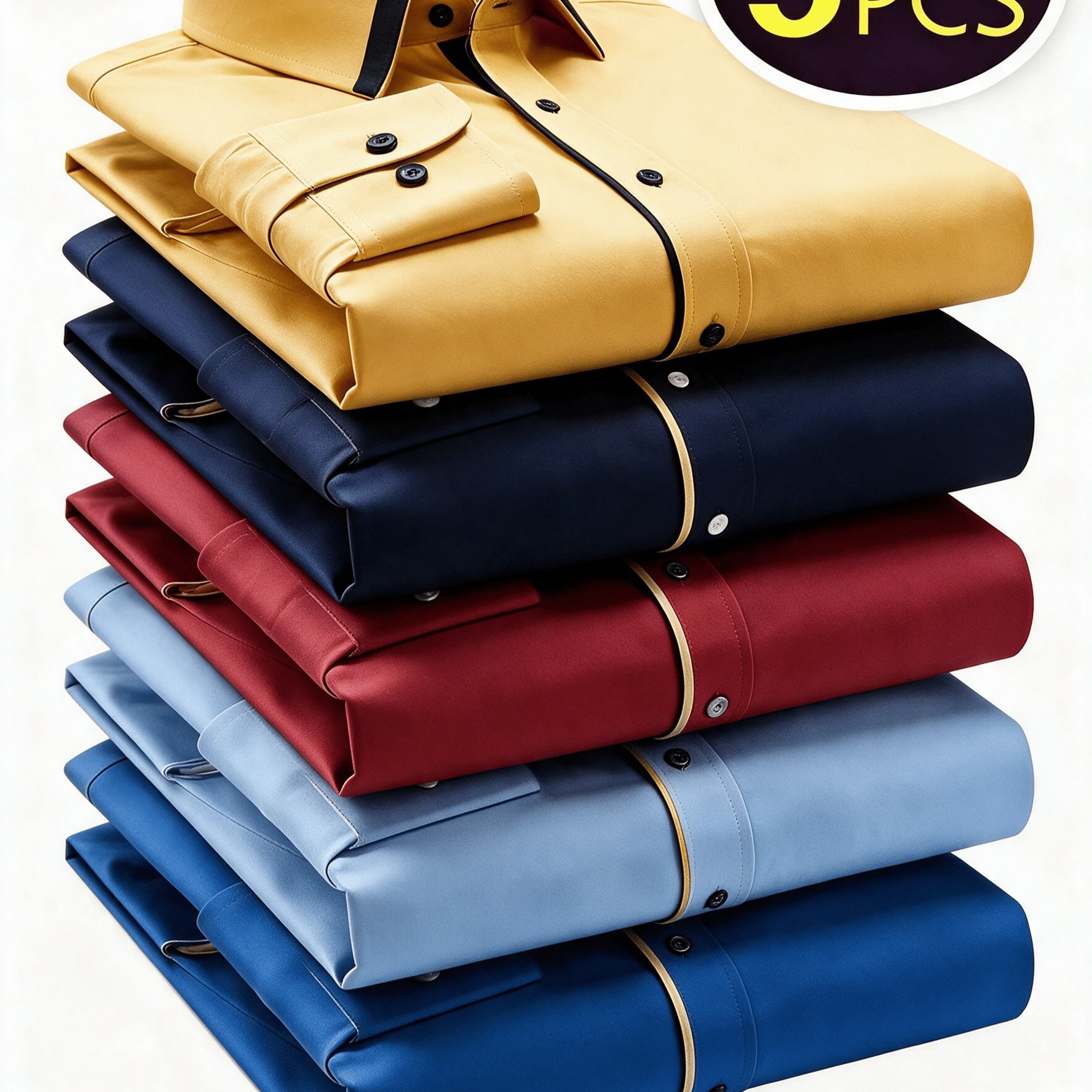 TEMU 5pcs Men's Business Casual Solid Color Shirts, Matching, Comfortable And Non-iron, Contrast Collar, Button-up Collar, Suitable For Daily And ,