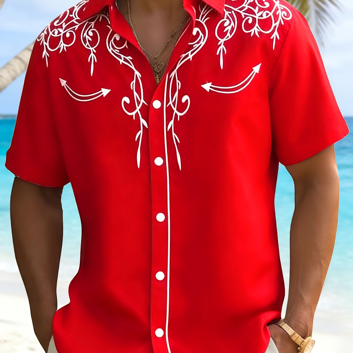 TEMU American Western Style Printed Short-sleeve Shirt | Men's Comfortable And Breathable Shirt, Regular Fit, Machine Washable, Summer Daily Casual