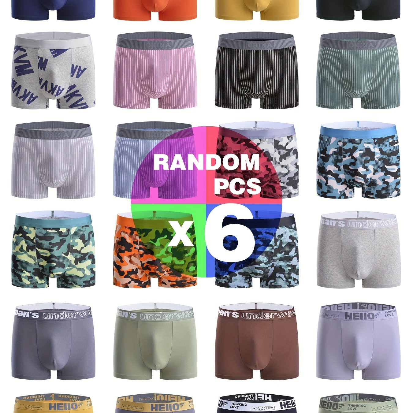 6 Pairs Of Men's Cotton Breathable Comfortable Solid Color Boxer Briefs In Random Colors